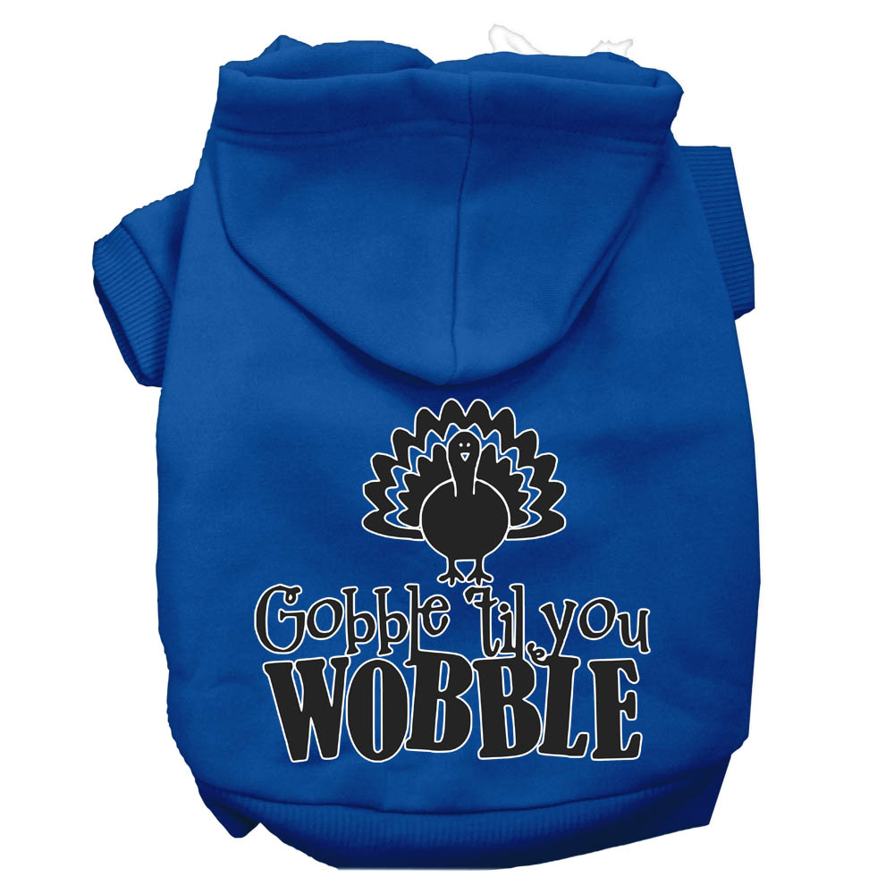 Gobble til You Wobble Screen Print Dog Hoodie Blue XL